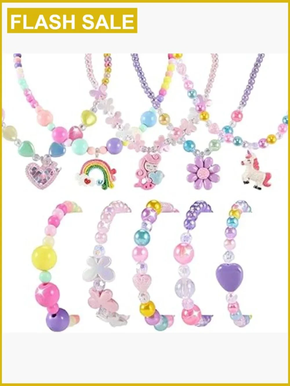 Kids Jewelry Set 10pc - Necklace Bracelet for Girls Dress Up Play